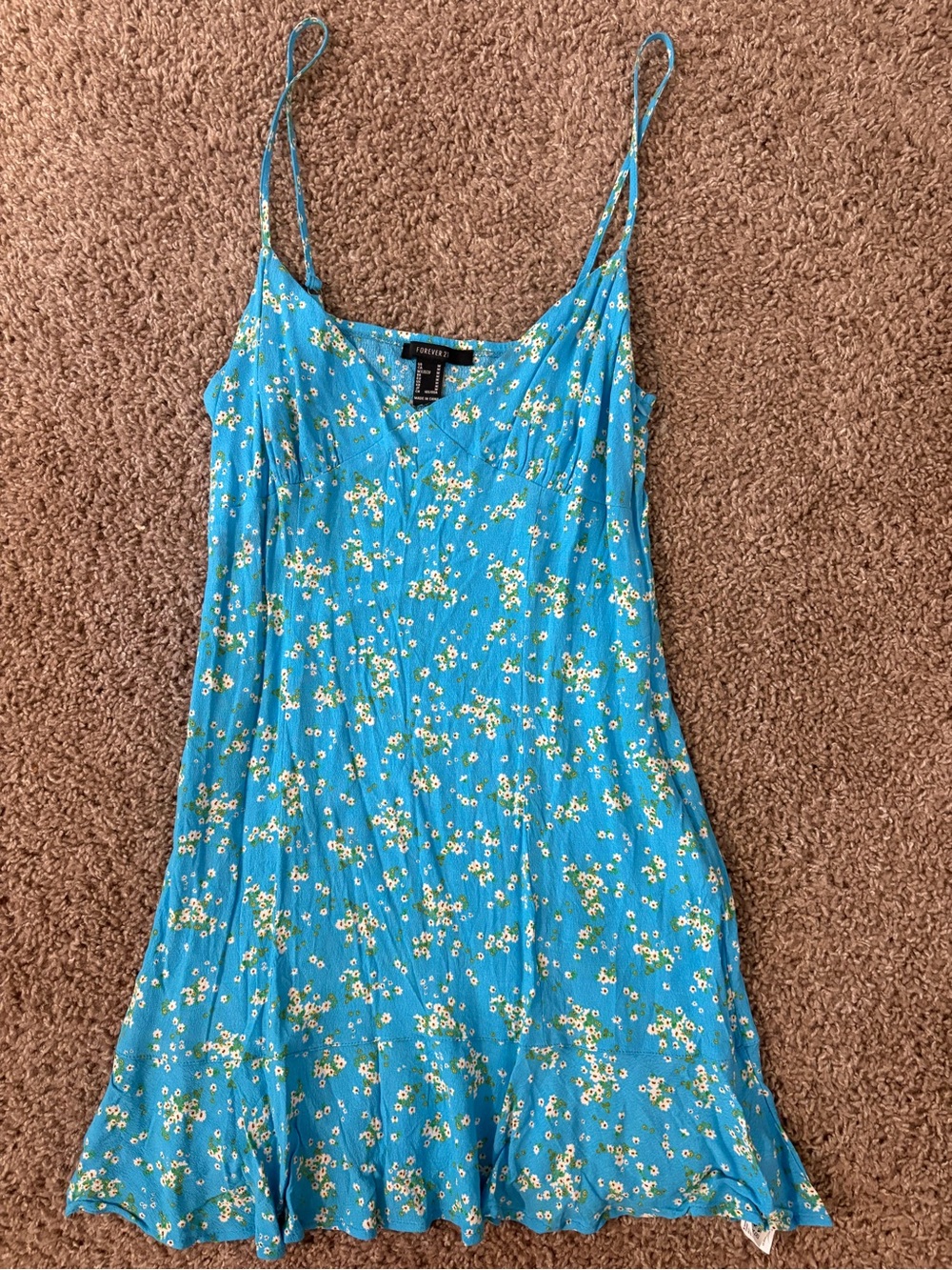 Forever 21 Bright Turquoise Floral Slip Dress